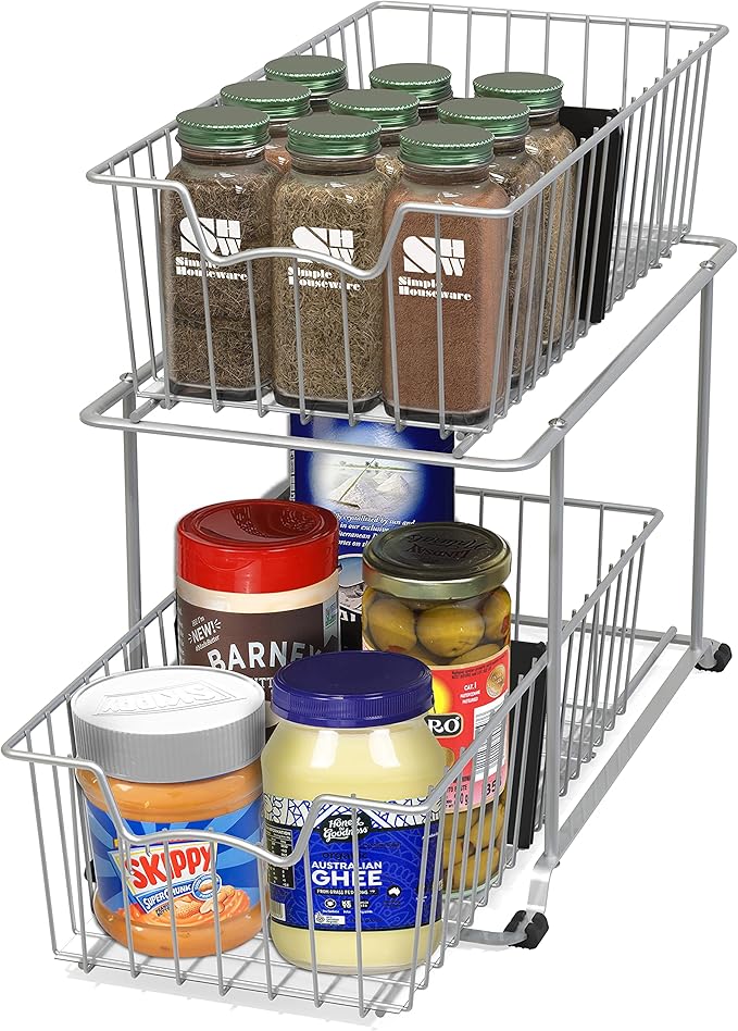 Simple Houseware 2 Tier Cabinet Wire Basket Drawer Organizer, Grey
