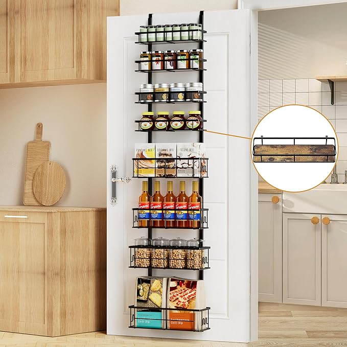 Highpro 8-Tier Over the Door Pantry Organizer, Pantry Organization and Storage Rack, Metal Hanging Spice Rack Shelves, Home & Kitchen, Closet, Laundry Room Bathroom Organization,Black