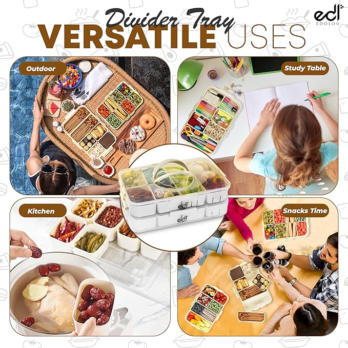 NEW Snackle Box Container 2-Pack | Divided Serving Tray with Lid & Handle | Snack Organizer | Fruit Storage Containers for Fridge | Containers for Adults & Kids | Dishwasher & Microwave Safe, BPA-Free