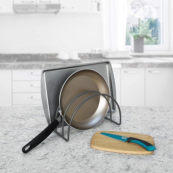 Spectrum Arch Kitchen Lid Organizer for Plates, Cutting Boards, Bakeware, Cooling Racks, Pots & Pans and Serving Trays, Industrial Gray