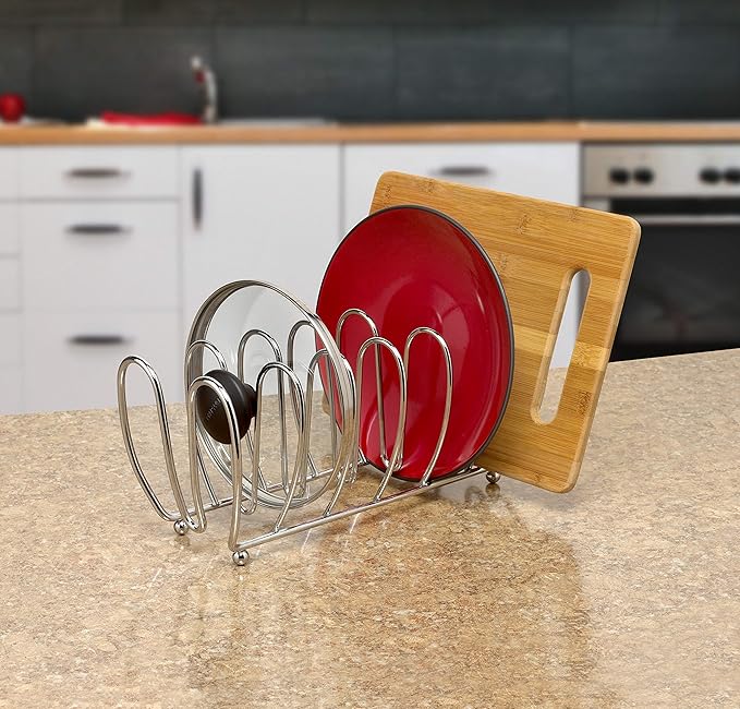 Spectrum Diversified 20870 Bloom Lid Organizer, Plate Rack, Cookie Sheet Holder Chrome