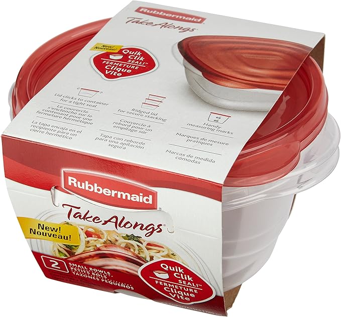 Rubbermaid TakeAlongs Small Bowl Food Storage Containers, 3.2 Cup, Tint Chili, 2 Count