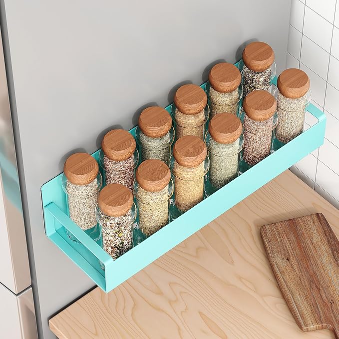 4 Pack Moveable Fridge Magnetic Spice Racks,Metal Blue