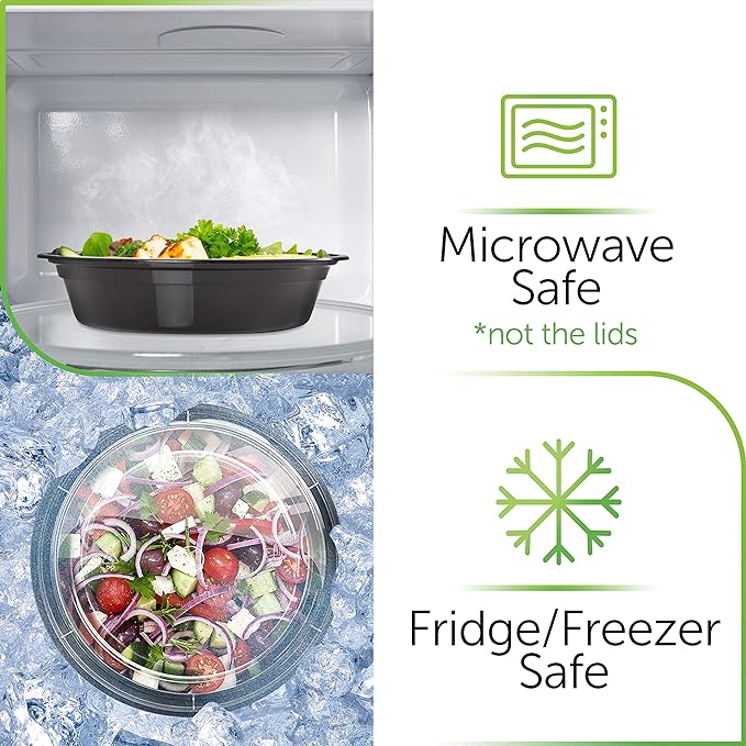 PrepNaturals Reusable Plastic Containers with Lids, 10 Pack, Black, Meal Prep Bowls, Lunch Containers, BPA, PVC and Phthalate Free, Microwave and Freezer Safe