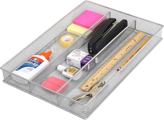 Ybm Home Silver Mesh Cutlery Holder In-drawer Utensil Flatware Organizer/tray Size Width 11" Length 16" Height 2" (3-compartment)