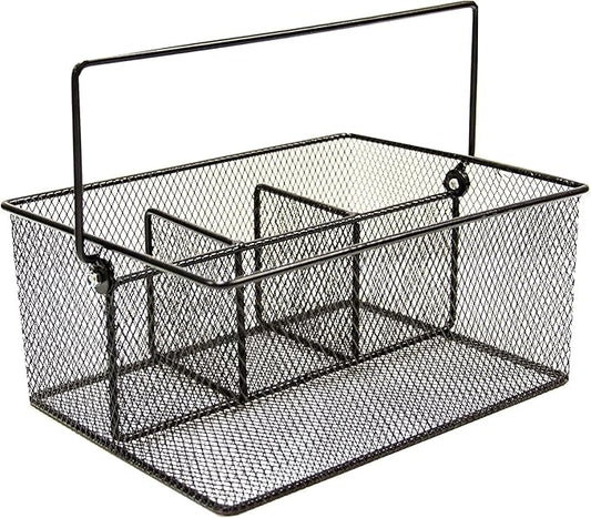 Utensil Caddy -Silverware Caddy for Parties, Spoon Holder, Buffet Organizer for Condiments, Napkin, Forks, Knives -Stainless Steel Flatware Caddy for Home, Picnics or Entertaining Evens (Black)