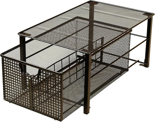 Deco Brothers Stackable Pull Out Cabinet Sliding Basket with Dividers, Large, Bronze