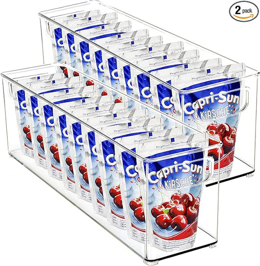 Youngever 2 Pack Stackable Plastic Storage Organizer Container Bin, Stackable Storage Bins with Handler for Refrigerator, Pantry (16" x 4" x 5")
