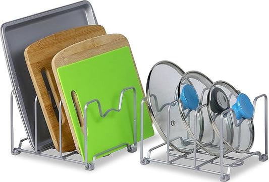 Simple Houseware Kitchen Cabinet Pantry and Bakeware Organizer Rack Holder, Silver - 2 Pack
