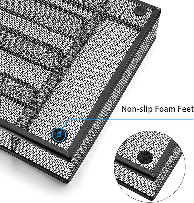 LIANYU Silverware Utensil Drawer Organizer, 5 Compartments Steel Mesh Cutlery Flatware Tray with Foam Feet, 9 1/4" W x 12 1/2" L x 2" H, Black