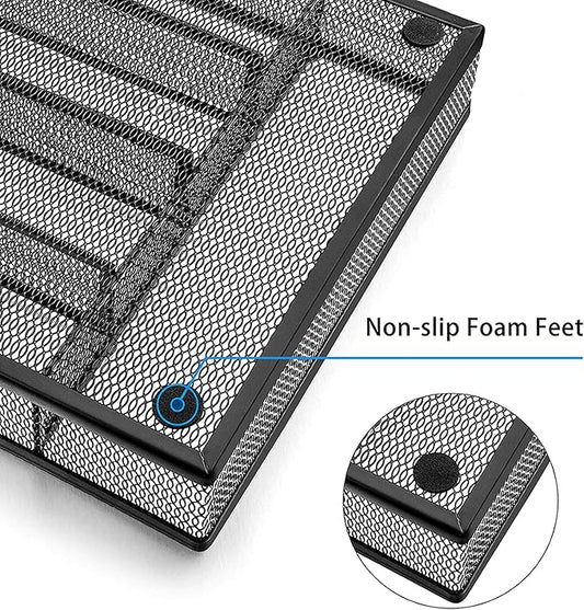 LIANYU Silverware Utensil Drawer Organizer, 5 Compartments Steel Mesh Cutlery Flatware Tray with Foam Feet, 9 1/4" W x 12 1/2" L x 2" H, Black