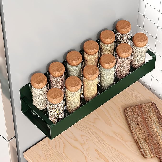 4 Pack Moveable Fridge Magnetic Spice Racks,Metal Green
