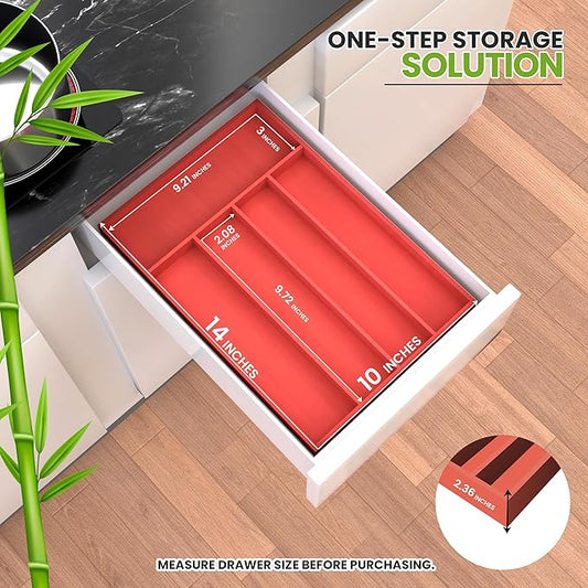 Utopia Kitchen Silverware Organizer, Bamboo Utensil Drawer Organizer for Cutlery, Utensils & Flatware (5 Compartment, Coral) Pack of 1
