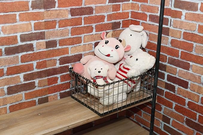 16" Rectangular Sturdy Hand Welded Farmhouse Metal Wire Basket with Rustic Wooden Bottom For Shelves, Closet Storage Bins for Shelves. Also For Laundry, Towel, Spice Rack, Tool Box (1)