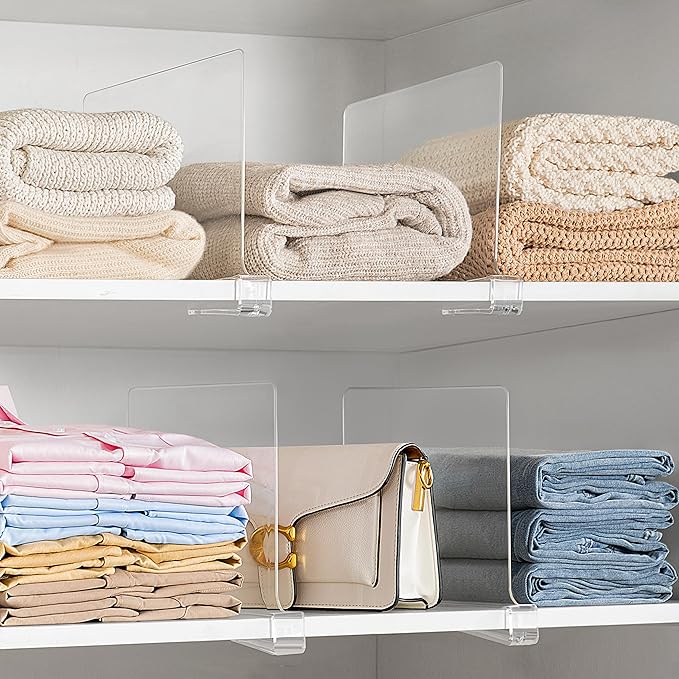 16 Pack 12 Inches [Extra Tall Version] Clear Shelf Dividers for Organization, Acrylic Closet Shelf Vertical Shelves Organizer for Bedroom, Kitchen and Office