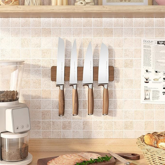 Magnetic Knife Holder for Wall, 10" Acacia Wood No Drill Knife Magnet Strip Use as Tool Key Storage Knife Bar, Powerful Wall Mounted Magnetic Knife Rack for Refrigerator & Kitchen Utensil Organizer