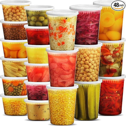 JoyServe Deli Food Storage Containers with Lids - (48 Sets) 24-32 Oz Quart Size & 24-16 Oz Pint Size Plastic Airtight Takeout Meal Prep Storage, BPA-Free, Dishwasher, Microwave Safe