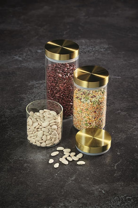 MasterClass Airtight Glass Food Storage Jar with Brass Lid, Transparent, 1 L (1.75 pts)