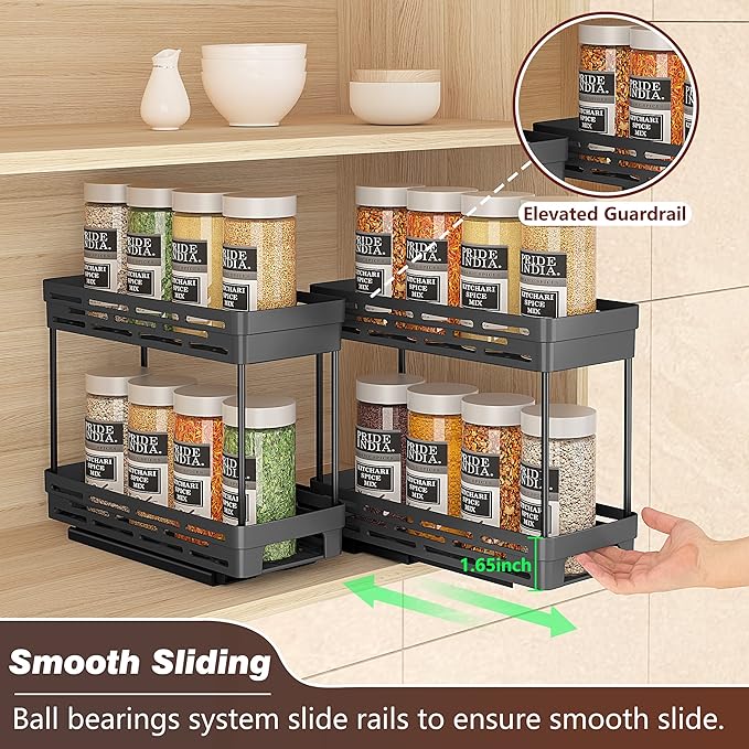 3 Packs Pull Out Spice Rack Organizer for Cabinet, Slide Out Spice Racks Organizer, Easy to Install Spice Cabinet Organizers, 4.33''Wx10.4''Dx8.5''H, Each Tier Hold 10 Spice Jars - 2 Tier