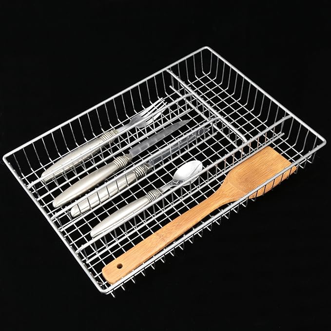5-Compartment Chrome Wire Cutlery Tray – Durable Utensil & Drawer Organizer for Kitchen & Office Supplies