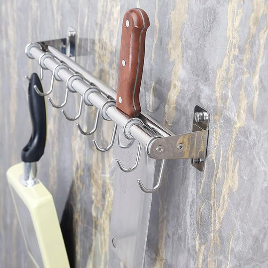 DSEAP Pot Rack - Pots and Pans Hanging Rack with 8 Hooks, Double Bars, Wall Mounted, Chromed