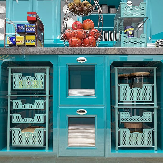 Simple Houseware Stackable 3 Tier Sliding Basket Organizer Drawer, Turquoise