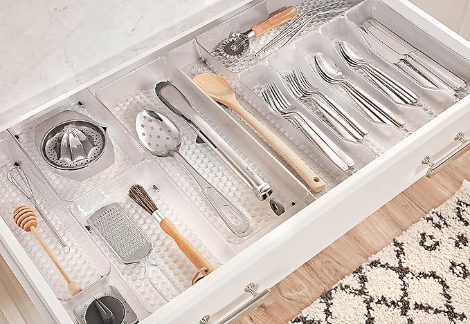 Spectrum Diversified Hexa Drawer Organizer Tray Modern Kitchen Cutlery, Utensil, Silverware Holder, Cabinet Storage, 6 x 12, Clear Frost