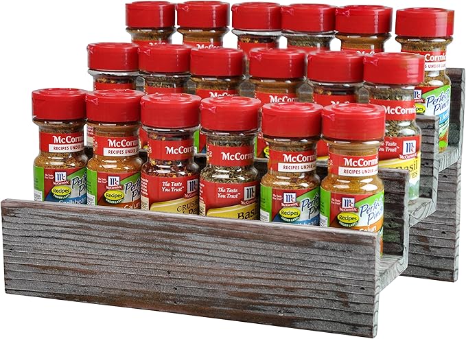 MyGift Rustic Torched Wood Spice Jar Organizer Rack with 3 Tier Stair Design, Kitchen Countertop Seasoning and Condiment Storage Display Shelf
