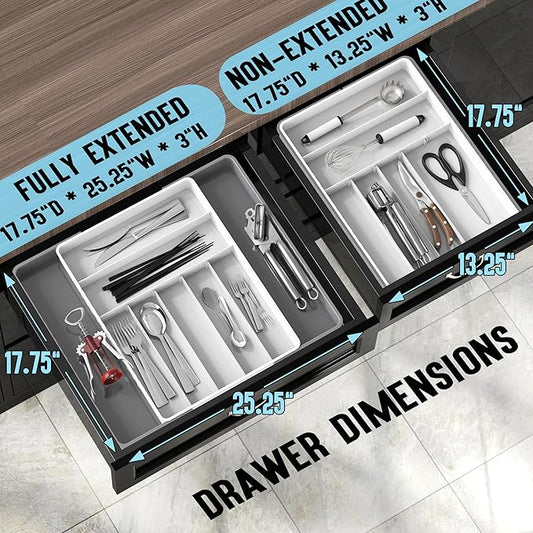 Simple Houseware Expandable Kitchen Drawer Flatware Organizer, Gray/White