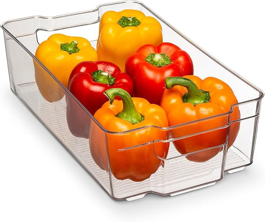 Home Basics Clear Acrylic Food Storage Container Bin for Fridge Freezer or Pantry, Stackable with Handles. Organize Fruit, Vegetables, Yogurt, Snacks, Pasta, Extra Large, 8” x 14"