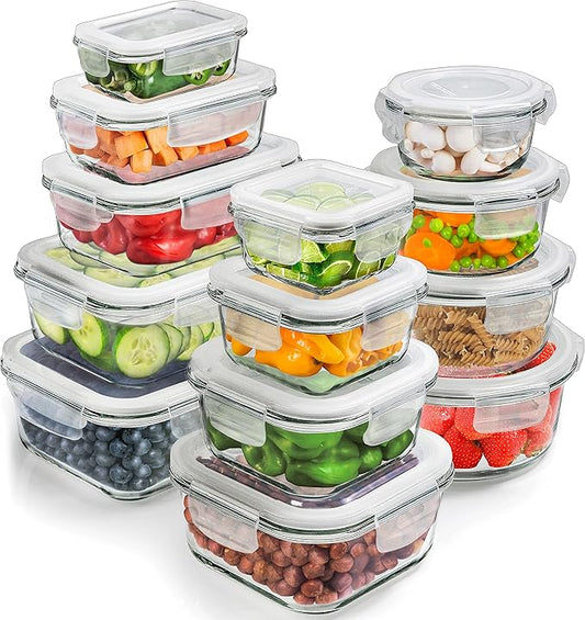 PrepNaturals 13 Pack Glass Meal Prep Containers - Dishwasher Microwave Freezer Oven Safe - Glass Storage Containers with Lids