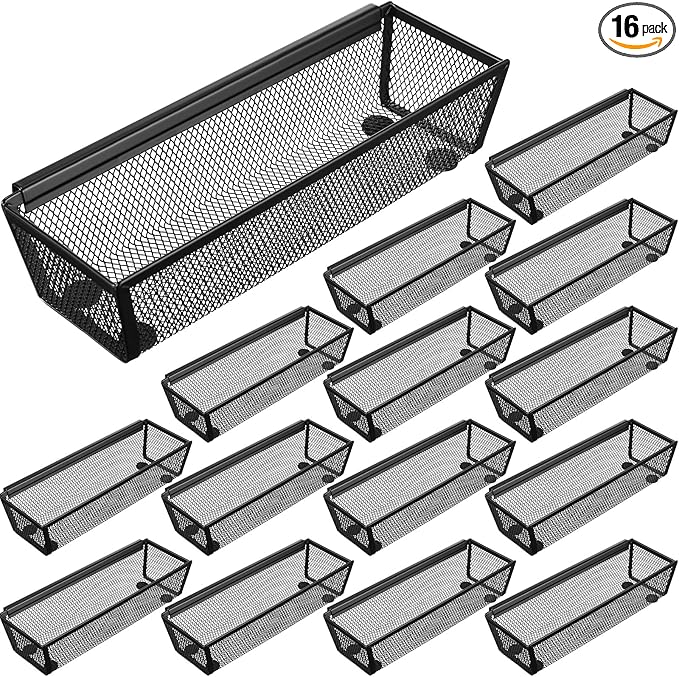 Chumia 16 Pack Silverware Drawer Organizer 9 x 3 x 2 Inch Mesh Utensil Organizer for Kitchen Drawers with Interlocking Arm for Flatware Knives Spoons Fork Cosmetic Utensil Tabletop Storage Tray