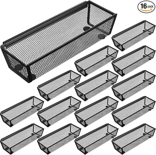 Chumia 16 Pack Silverware Drawer Organizer 9 x 3 x 2 Inch Mesh Utensil Organizer for Kitchen Drawers with Interlocking Arm for Flatware Knives Spoons Fork Cosmetic Utensil Tabletop Storage Tray