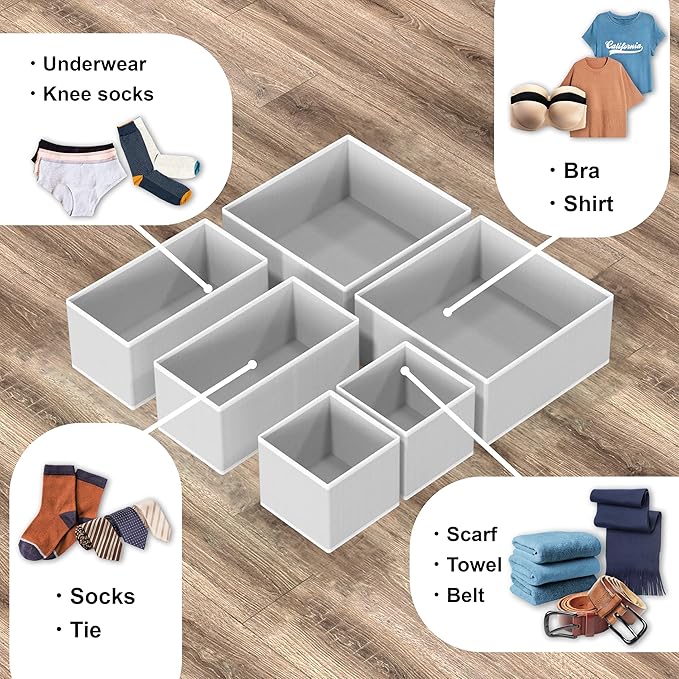 Simple Houseware Foldable Drawer Organizer for Clothes/Underwear/Panty/Onesie Stocking Bin, Set of 12, Gray