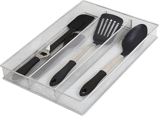 Ybm Home Silver Mesh Cutlery Holder In-drawer Utensil Flatware Organizer/tray Size Width 11" Length 16" Height 2" (3-compartment)