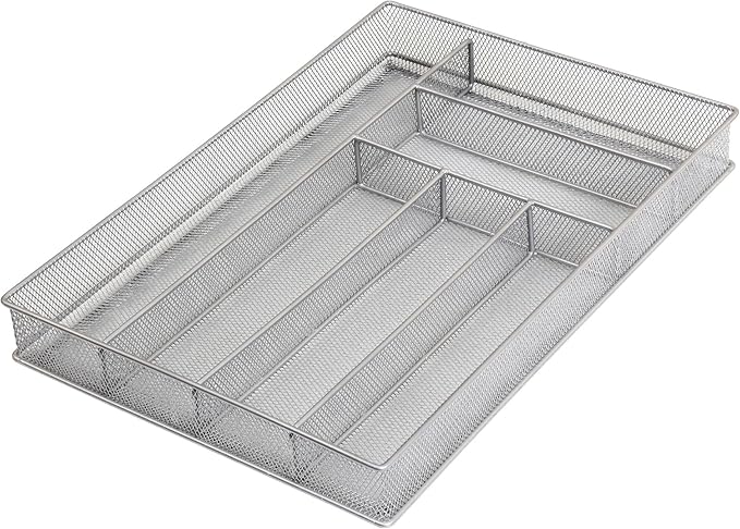 YBM Home Stainless Steel Silverware Tray Organizer for Kitchen Utensils, In-Drawer Cutlery Tray Mesh Utensil Drawer Organizer with 6 Compartments for Kitchen and Office