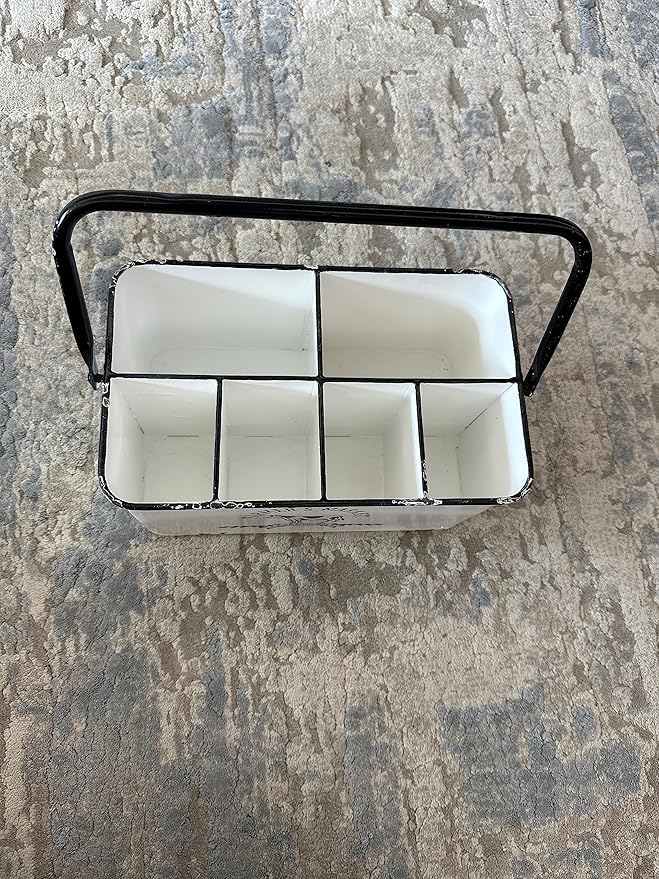 Distressed White, Portable Versatile Metal Storage Caddy Organizer with 6 Compartments & Handle - Perfect for Organizing Kitchen Utensils, Office Supplies, Bathroom Essentials & Bedroom Knick-Knacks