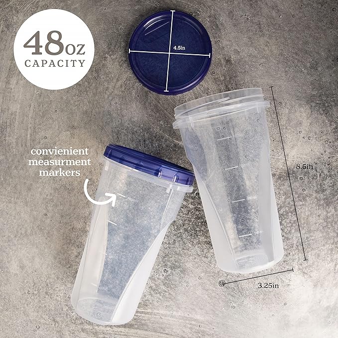 PLASTICPRO [48 oz 4 Pack] Twist Top Deli Containers Clear bottom With blue Top Twist on Lids Reusable, Stackable, Food Storage Freezer Container Pack of 4