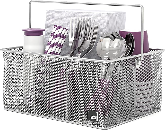 Mindspace Utensil Holder, Kitchen Condiment Organizer and Flatware Utensil Caddy | The Mesh Collection, Silver