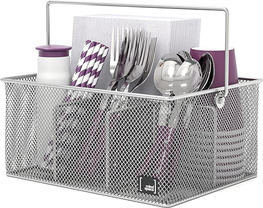 Mindspace Utensil Holder, Kitchen Condiment Organizer and Flatware Utensil Caddy | The Mesh Collection, Silver