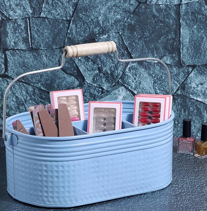Alpha Living Home - Silverware Caddy, Utensil Holder with Handle, Galvanized Flatware Organizer for Kitchen, Countertop, Dining Table, BBQ, Picnic, Party, Farmhouse, Rustic Decor – Arctic
