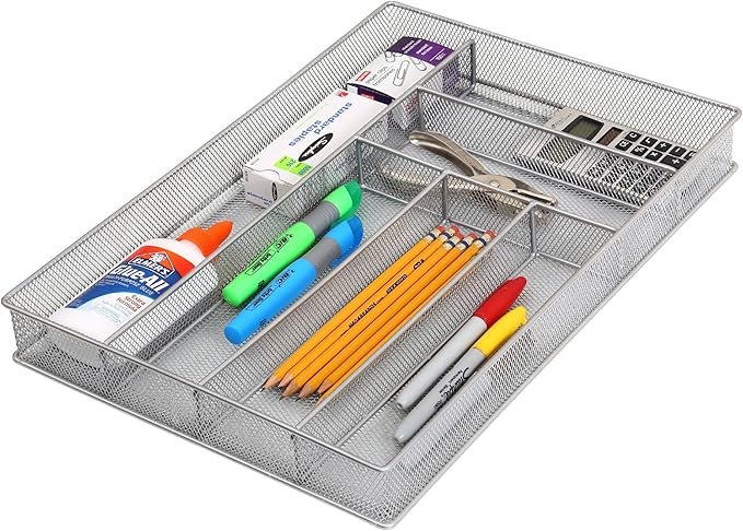 YBM Home Stainless Steel Silverware Tray Organizer for Kitchen Utensils, In-Drawer Cutlery Tray Mesh Utensil Drawer Organizer with 6 Compartments for Kitchen and Office