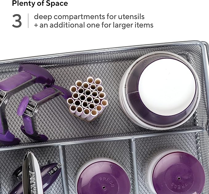 Mindspace Utensil Holder, Kitchen Condiment Organizer and Flatware Utensil Caddy | The Mesh Collection, Silver