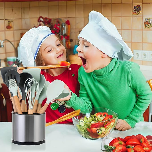 Utensil Holder,Kitchen Utensil Holder For Counter,Rotating Silverware Organizer Cooking Flatware Spoon Spatula Tool Cutlery Container Stainless Steel Caddy