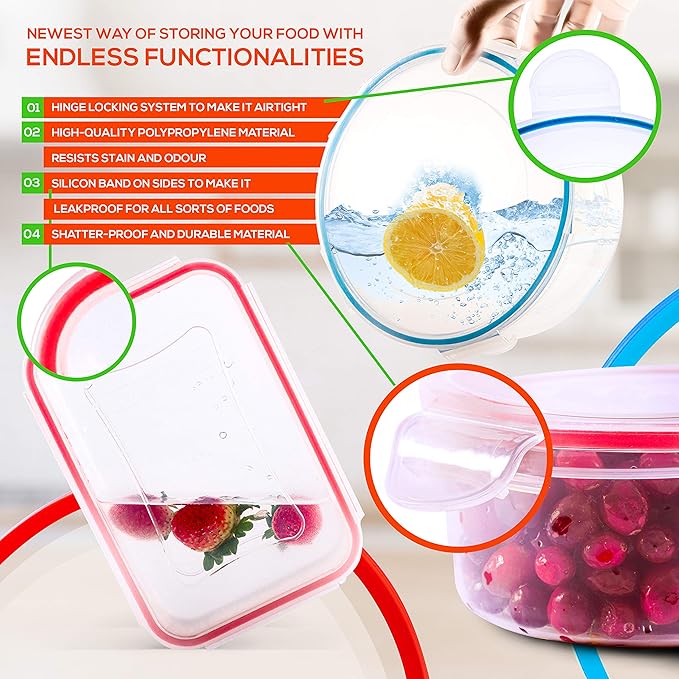 RFAQK 28 Pcs Food Storage Containers with Airtight Lids-(85OZ to 1.2OZ) 14 Clear Plastic Containers with 14 Lids-Large Meal Prep Fruits Containers for Kitchen-Freezer,Microwave and Dishwasher Safe