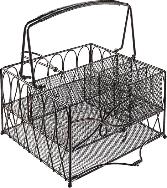 Gourmet Basics by Mikasa Loop Picnic Plate Napkin and Flatware Storage Caddy, Large, Antique Black