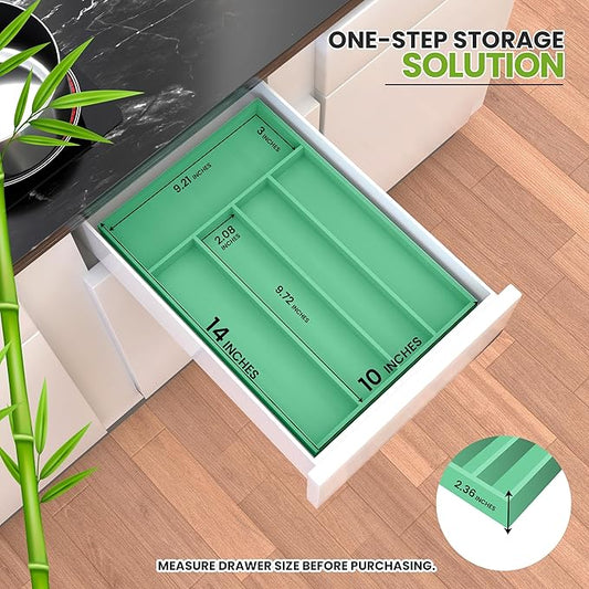 Utopia Kitchen Silverware Organizer, Bamboo Utensil Drawer Organizer for Cutlery, Utensils & Flatware (5 Compartment, Mint) Pack of 1