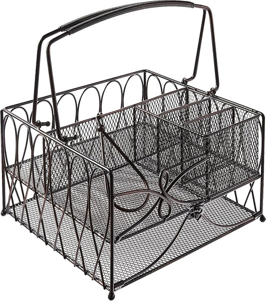 Gourmet Basics by Mikasa Loop Picnic Plate Napkin and Flatware Storage Caddy, Large, Antique Black