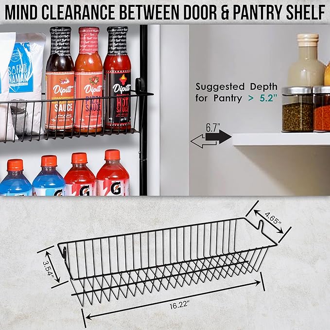 Over the Door Pantry Organizer Storage with 6 Easy to Install Spice Rack Shelves for Pantry Kitchen Bathroom and Cabinet Door