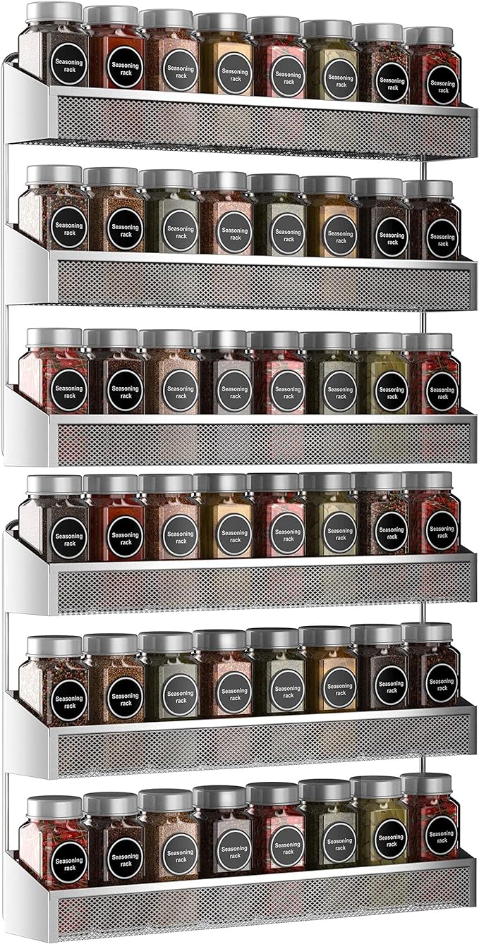 Auledio 2 Pack Spice Rack Organizer, 3 Tier Counter-top Stand or Wall Mounted Storage Rack Hanging Shelf for Kitchen Cabinet, Cupboard, Pantry Door or Bathroom Shower Cosmetic - Chrome